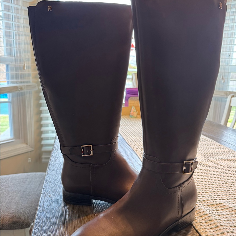Tall Women's Riding Boots with Buckle Accent in Dark Brown